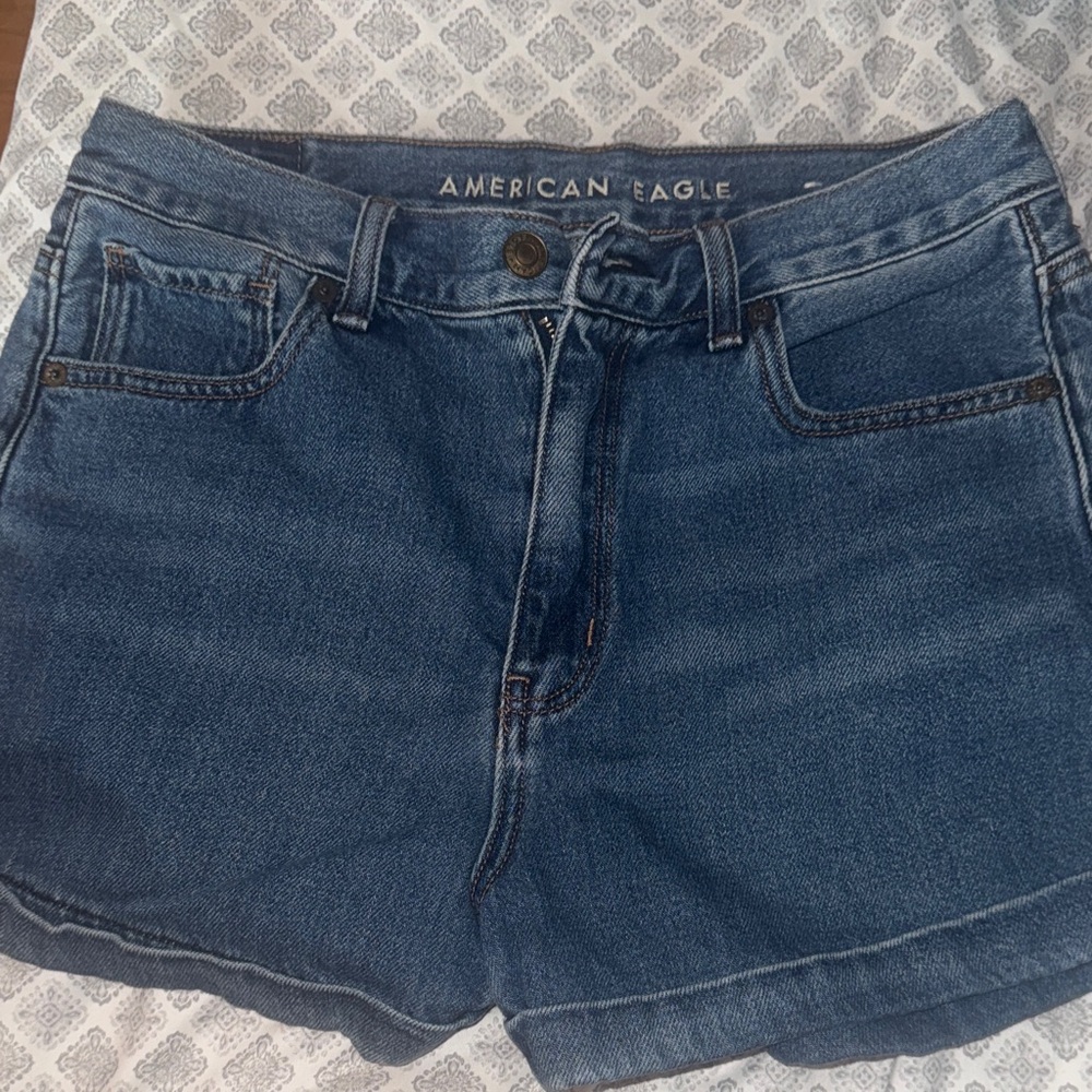 American Eagle Dark Blue Denim Mom Shorts